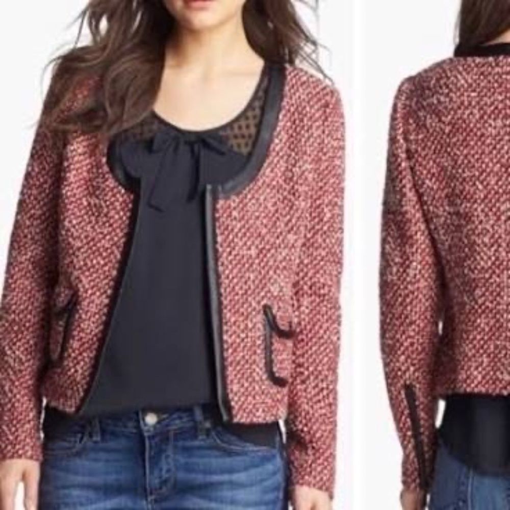 Hinge Brown‎ Leather Trim Red Tweed Jacket …
